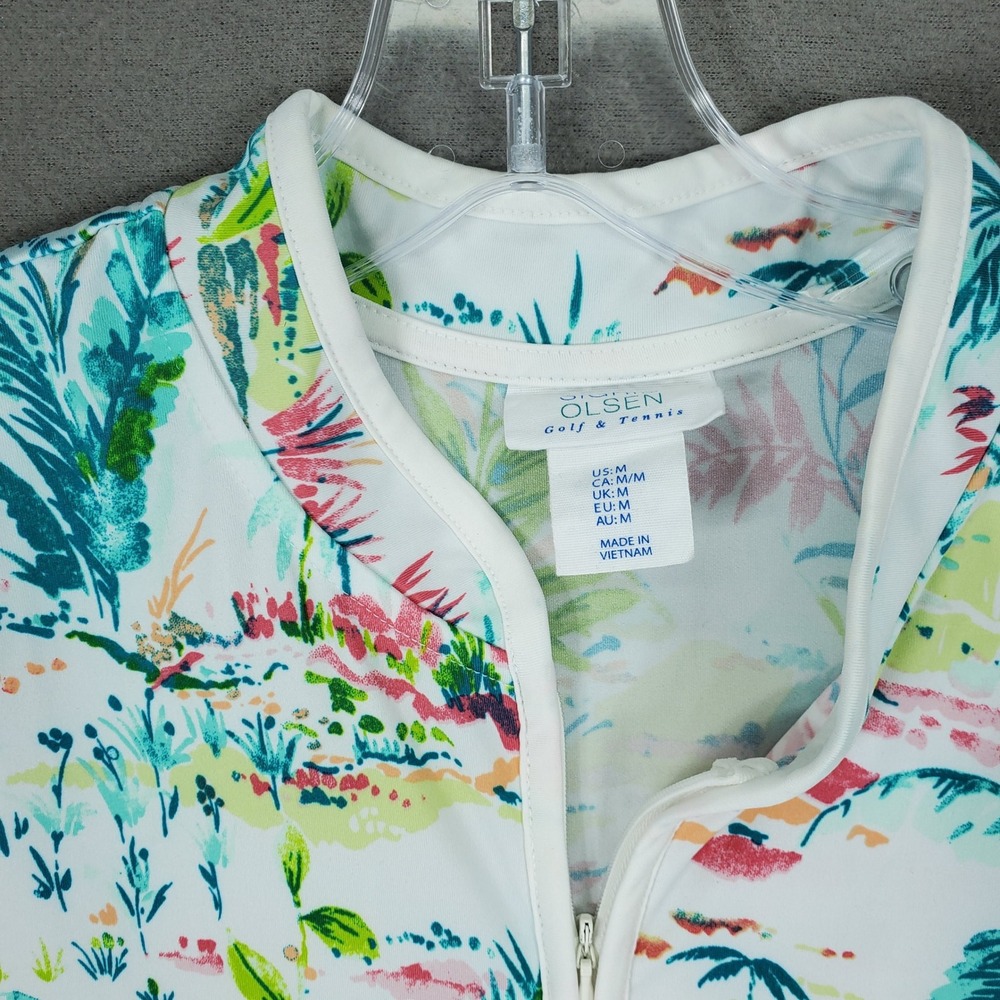 Sigrid Olsen Golf Skort Set Women M White Tropical Palm Print Zip Top Skirt - Picture 3 of 12